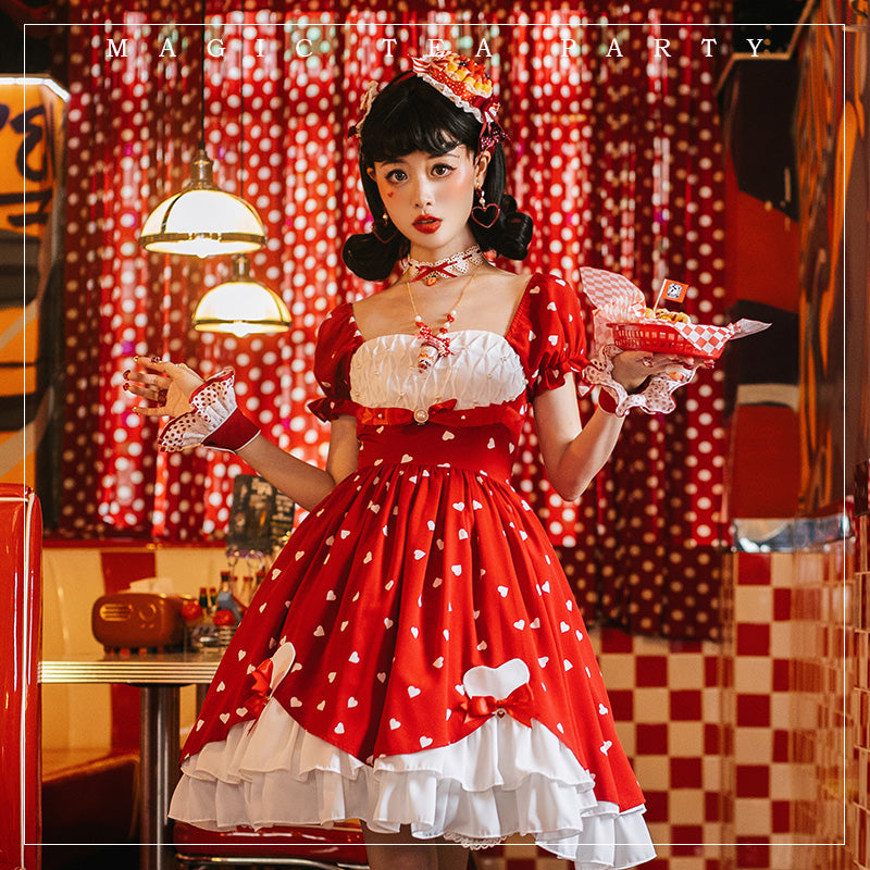 Magic Tea Party~PengPeng~Kawaii Lolita OP Dress S small high waist OP-red color 