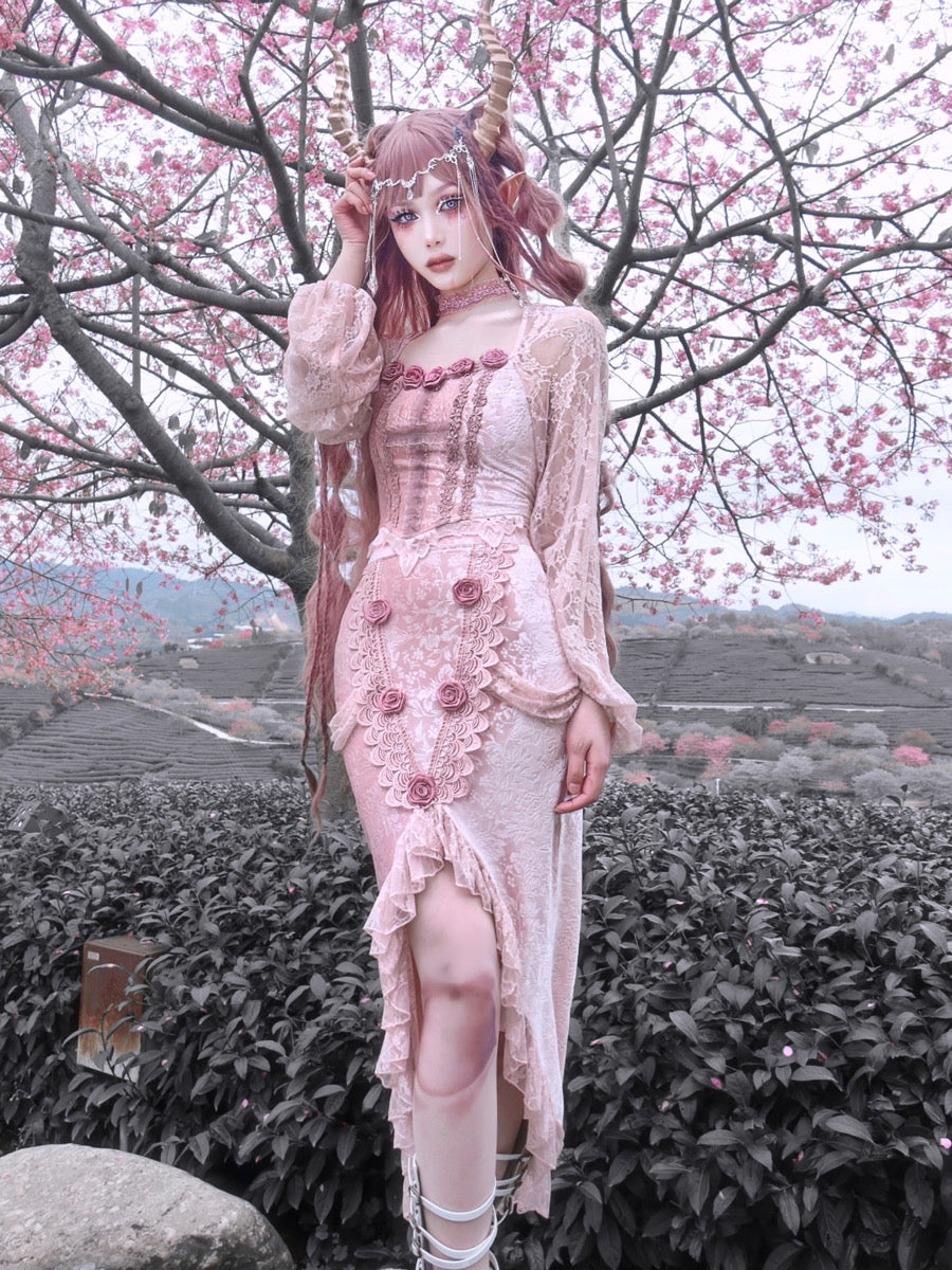 Blood Supply~Sakura Nightmare~Pink Rose Embossed Lolita Top   