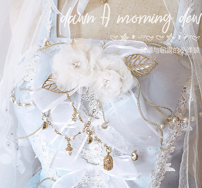 (Buyforme)Dawn and Morning~Flower Wedding Lolita Accessories Headdress Set brooch blue + golden 