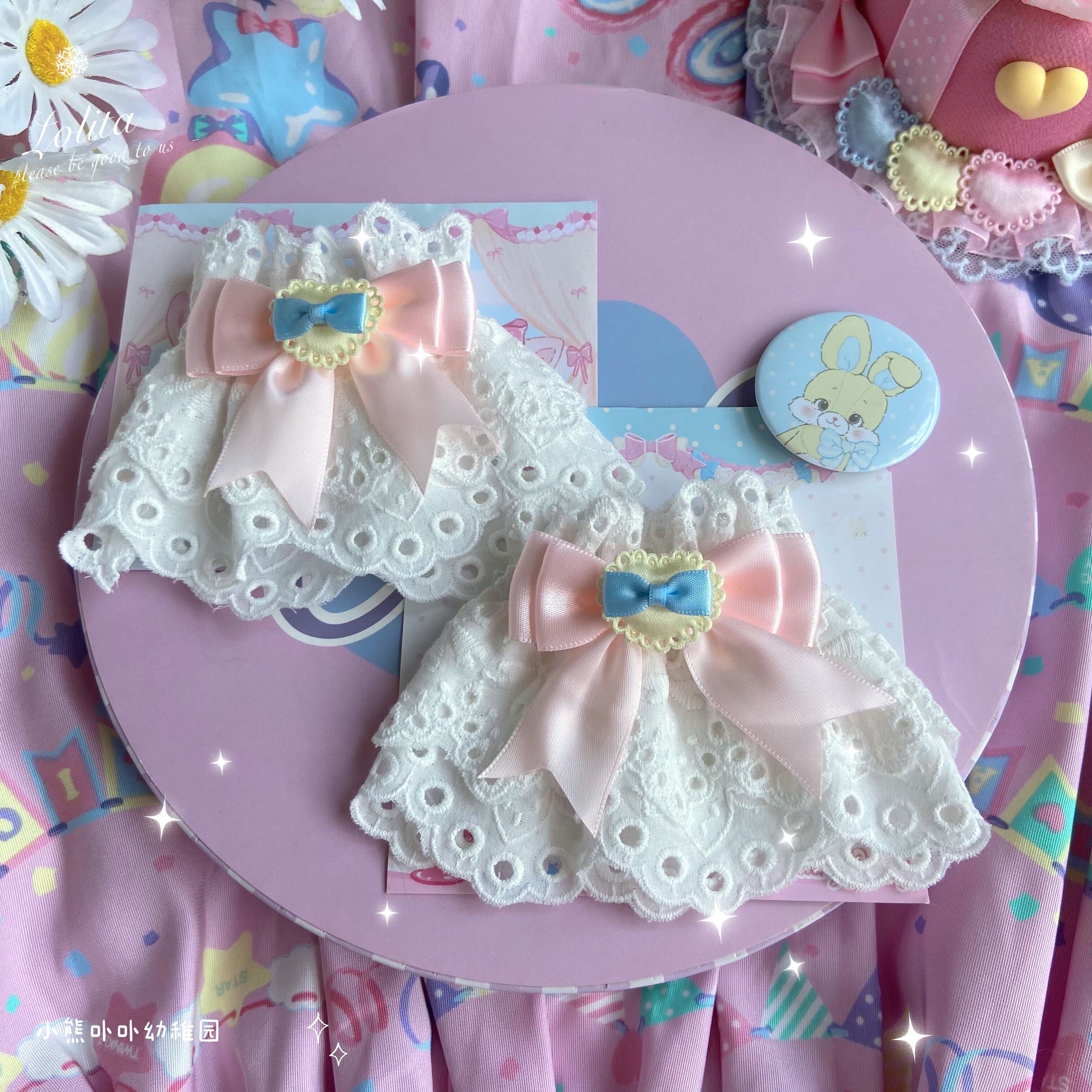 Bear Doll - Sweet Lolita Cuff with Heart and Bow pink bow