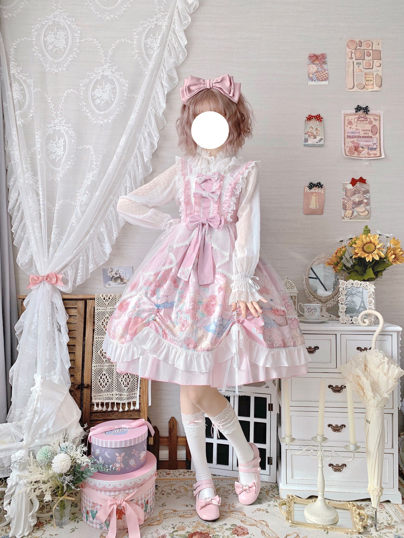 (Buyforme)White Sugar Girl~Lolita Wreath Bunny Printed Summer JSK   