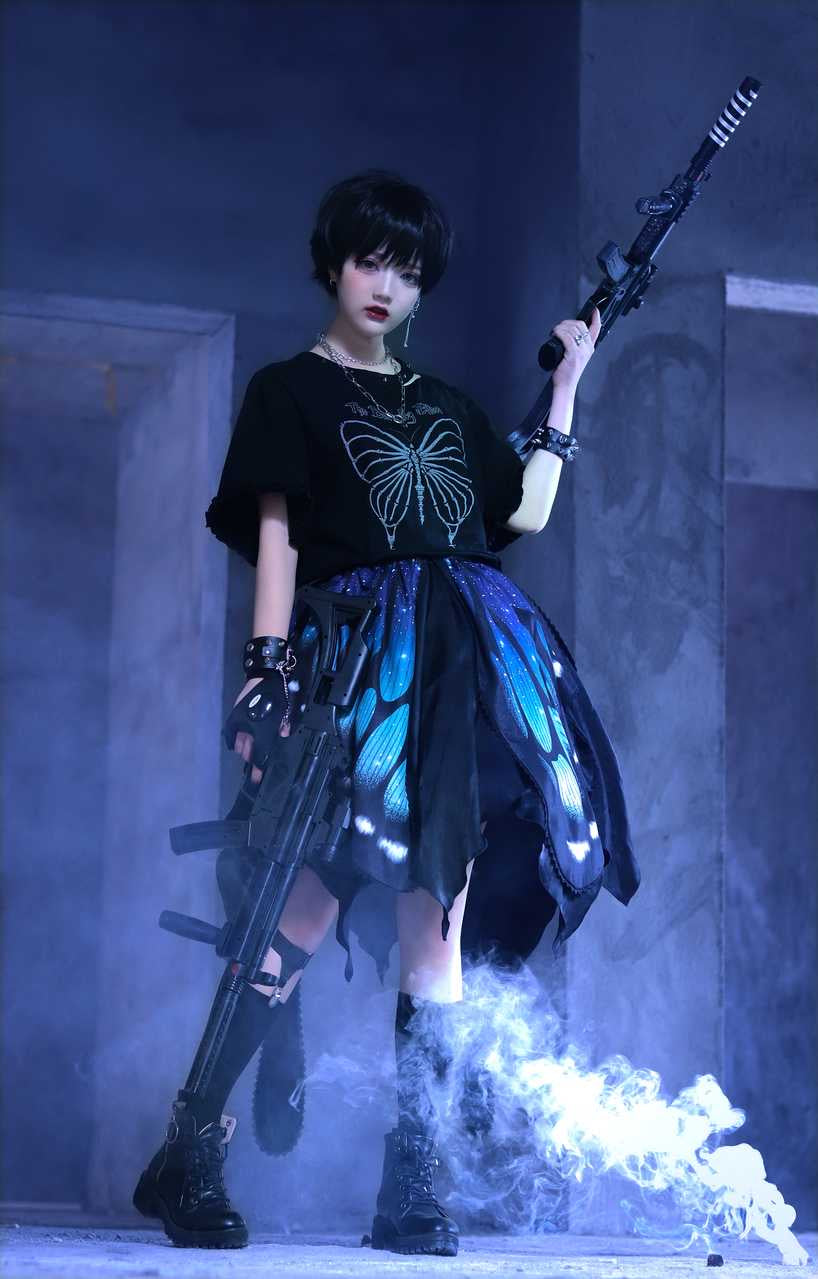 Star Fantasy~The Butterfly Effect Lace-up Punk Skirt Set   
