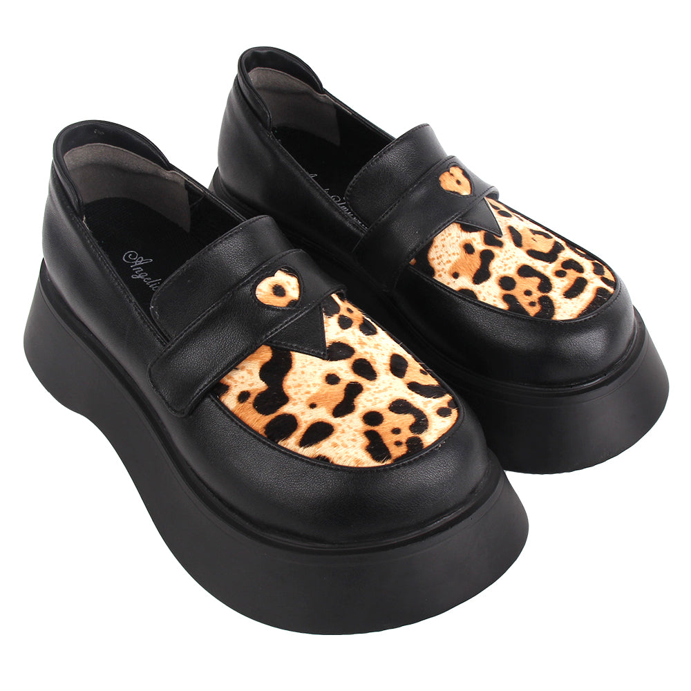 Angelic imprint~Puck Lolita Round-toe Leopard Print 5cm Platform Shoes 35 black (5cm heels) 