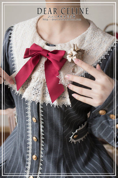 DearCeline~Vintage Two-breasted Stripe Trench Coat Lolita OP   