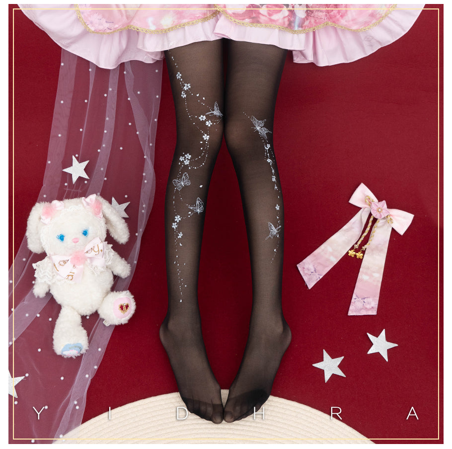 Yidhra - Butterfly Flowers - Summer 20D Velvet Lolita Tights