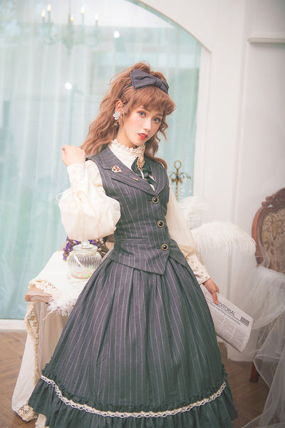 Miss Point~Rose Silhouette~Stripe Vintage Preppy Style Vest   