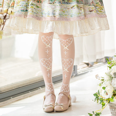 Roji roji~Super Thin Summer Lolita Knee Socks over knee socks beige bow on white ground 