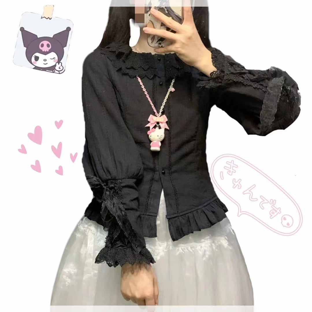 Sakurada Fawn~Plus Size Lolita Cotton Velvet Long Sleeve Blouse   