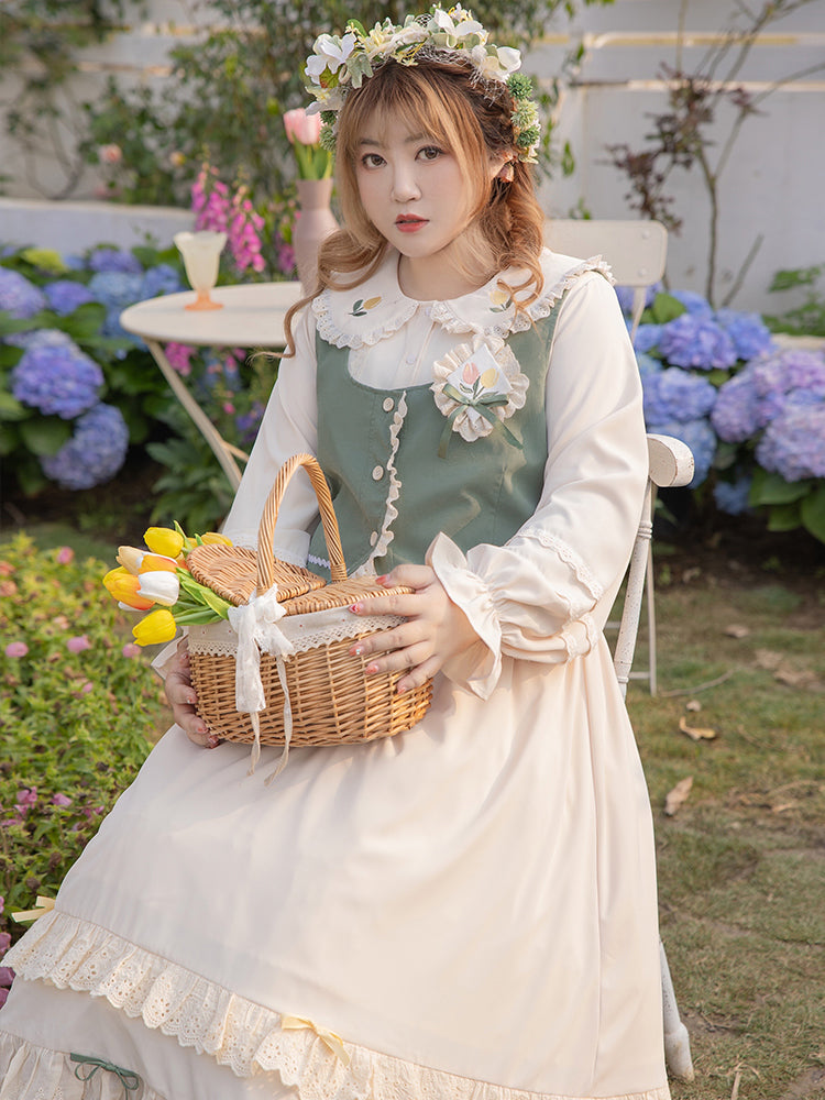 Yingtang~Sweet Lolita Suits Multicolor Lace Hemline 4XL creamy white dress 