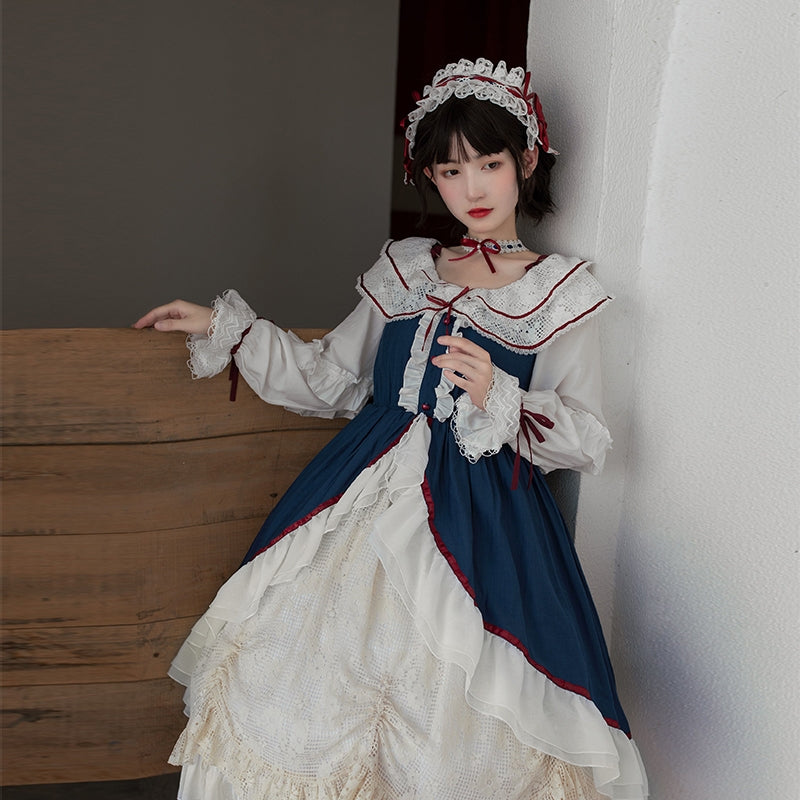 With Puji～Snow White - Lolita Flounce Hemline OP Dress S snow white OP