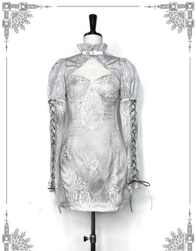 Blood Supply~Rose Funeral~Grey Tie-dyed Lace Lolita Dress   