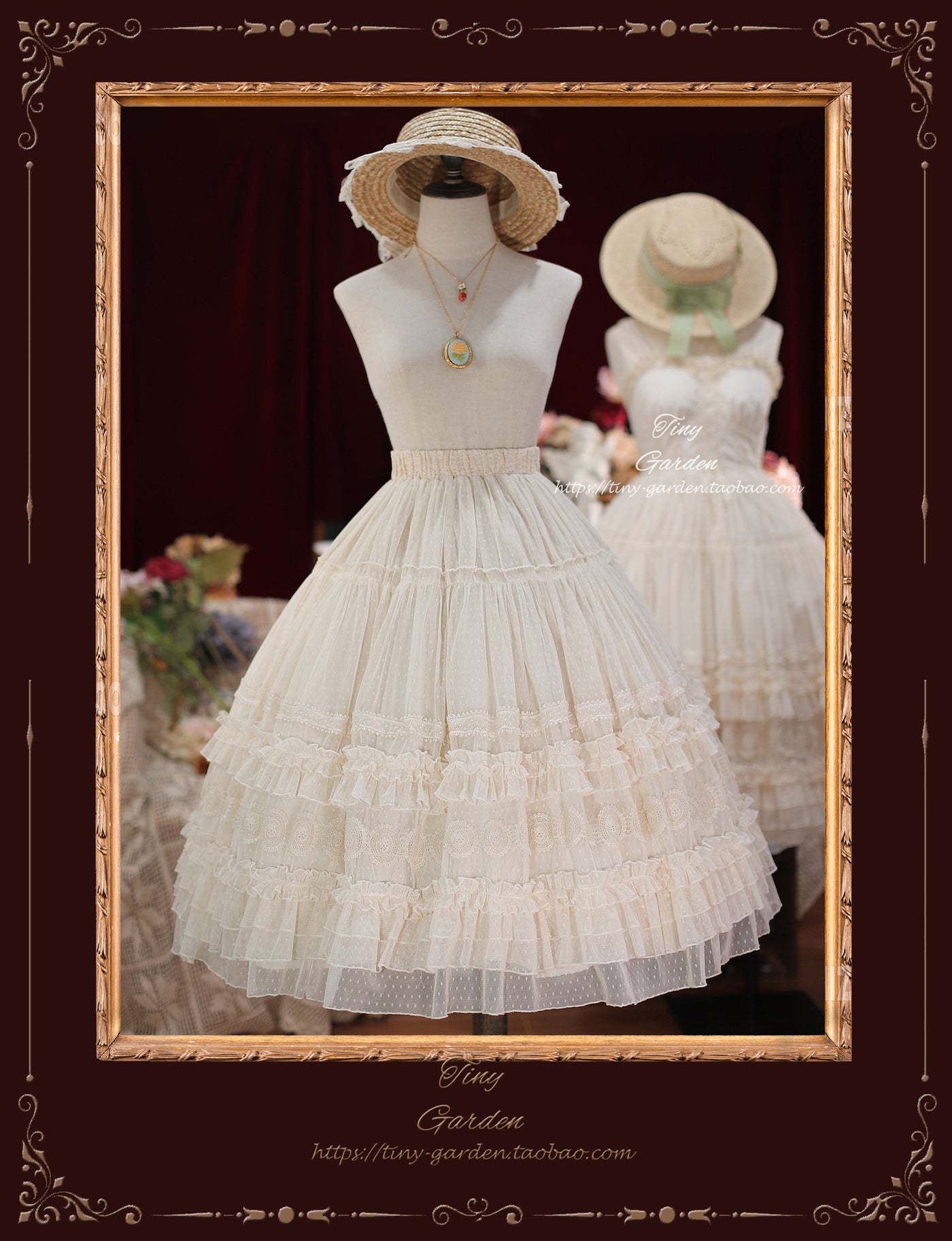 Tiny Garden~ Dream Bouquet～Elegant Sweet Lolita Skirt S ivory dot yarn 