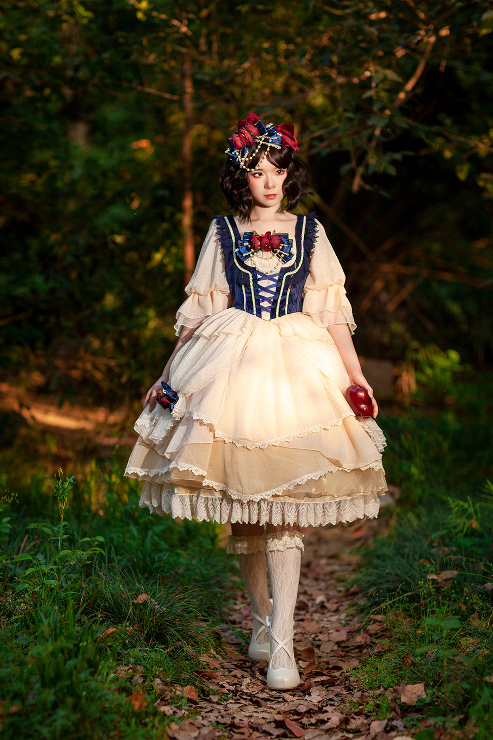 Infanta - Snow White - Split Style Lolita OP Dress S Snow White fullset (with navy blue chest ribbon)