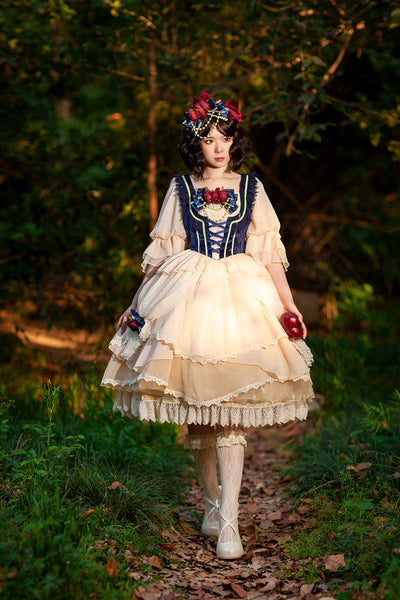 Infanta~Snow White~Split Style Lolita OP Dress S Snow White fullset (with navy blue chest ribbon) 