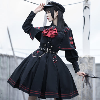 (Buyforme)YingLuoFu~Execution Officer~Army Uniform JK Lolita Skirt Set S SK+belt+blouse+bow tie 