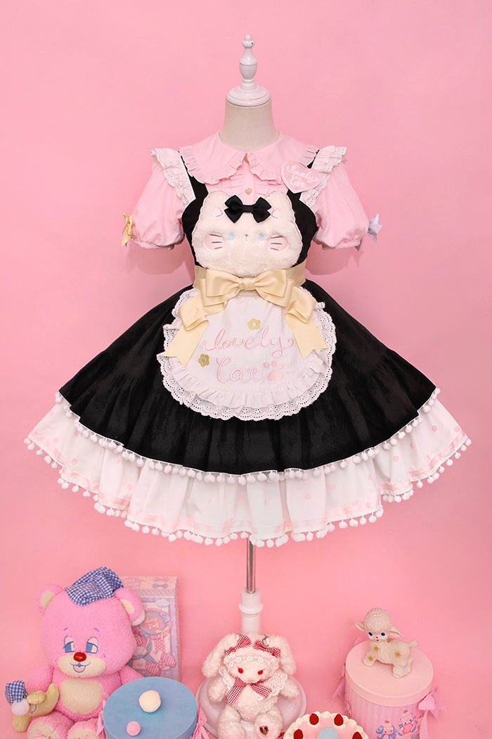 Alice Girl~Kawaii Lolita JSK Dress~Candy Cat Jumper Skirt XS black-pink (JSK Only) 