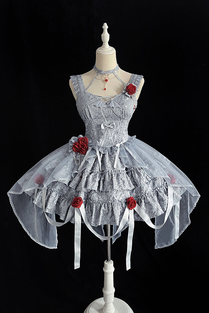 Alice Girl~Gothic Lolita Accessory~Blood Rose Flowing Trailing M grey blue 