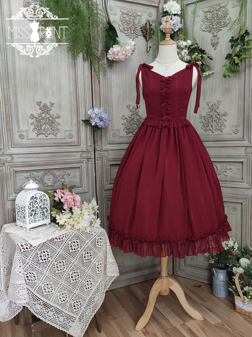 Miss point~Rhine Riverside~French Vintage Chiffon Lolita JSK (2XL L M S XL / burgundy) 1802:45683