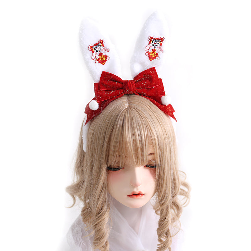 Xiaogui~New Year Red Sweet Han Lolita Rabbit Ear Hairclip rabbit ear KC  