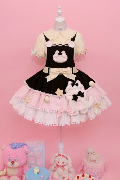 Alice Girl~Candy Cat~Sweet Lolita Dress Lovely Salopette XS black-pink（Salopette） 