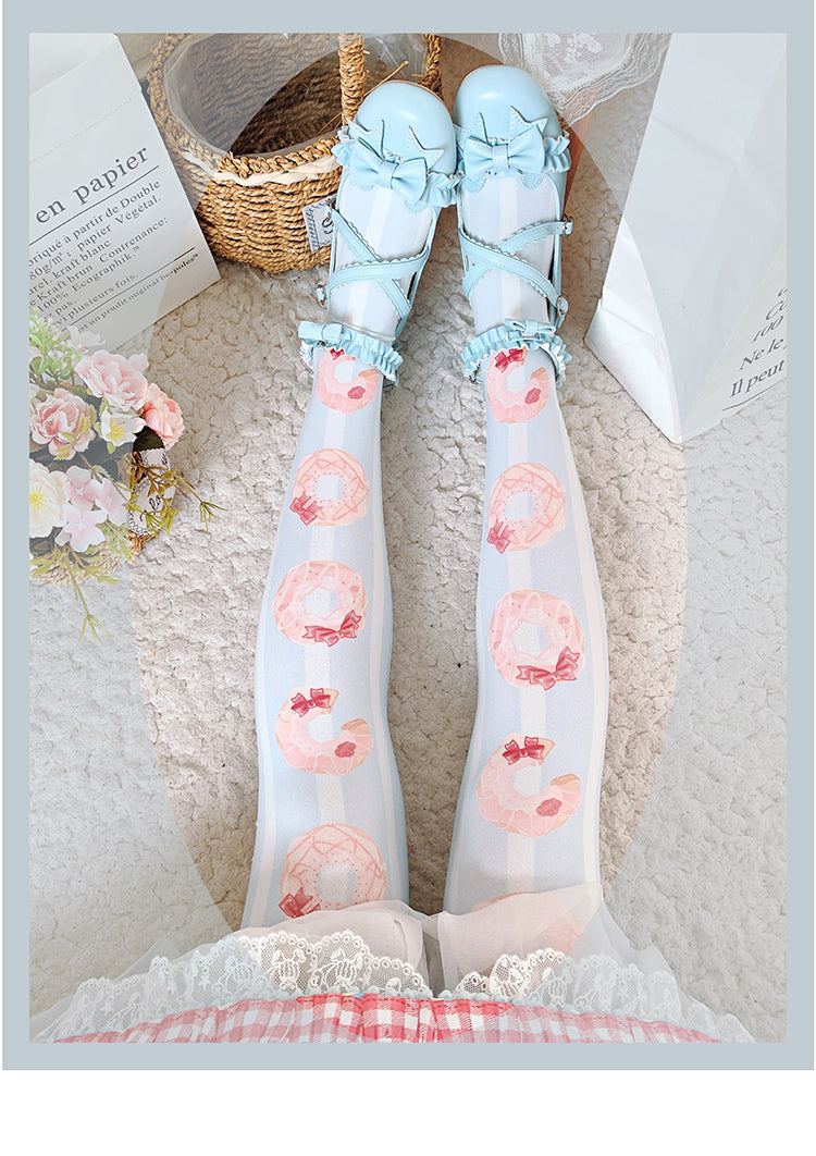 Roji roji - Doughnut Printed Velvet Thigh Stockings