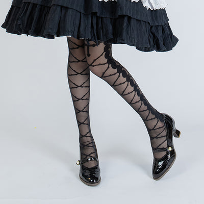 Roji roji~Thorn Kiss Lolita Thigh Stockings Lolita Pantyhose free size black tights 