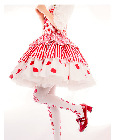 Roji roji~Cherry Pie Printed Velvet Lolita Tights   