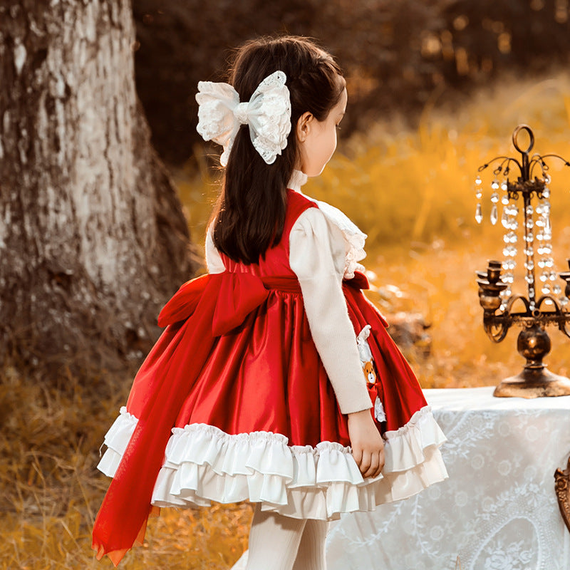 Red Kid Lolita Autumn Princess Dress   