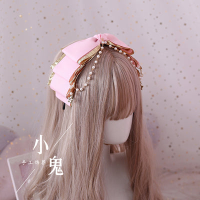 Xiaogui~Gothic Accessories Lolita Bow KC Hairclip light pink  (multilayer beads KC)  