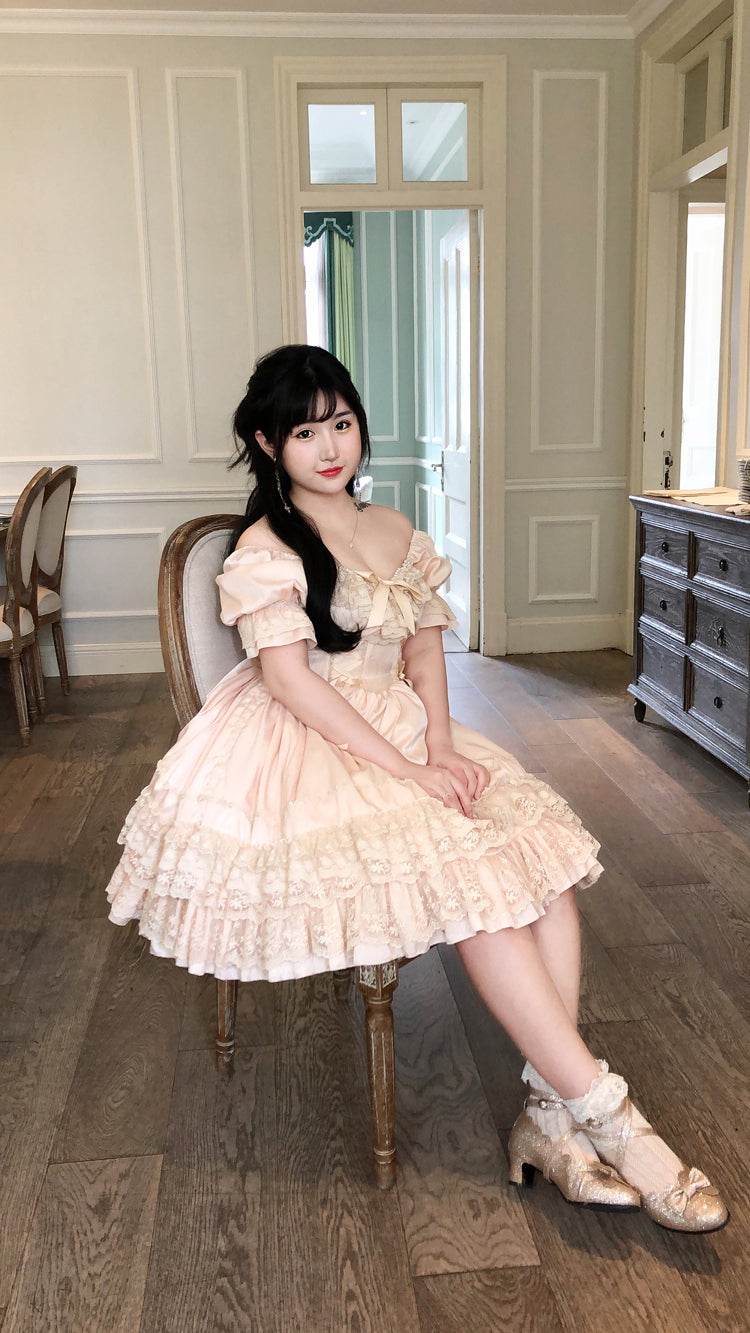 (Buyforme) Sweet Wood~ CLA Vintage French Lolita OP Dress 2XL apricot short dress 
