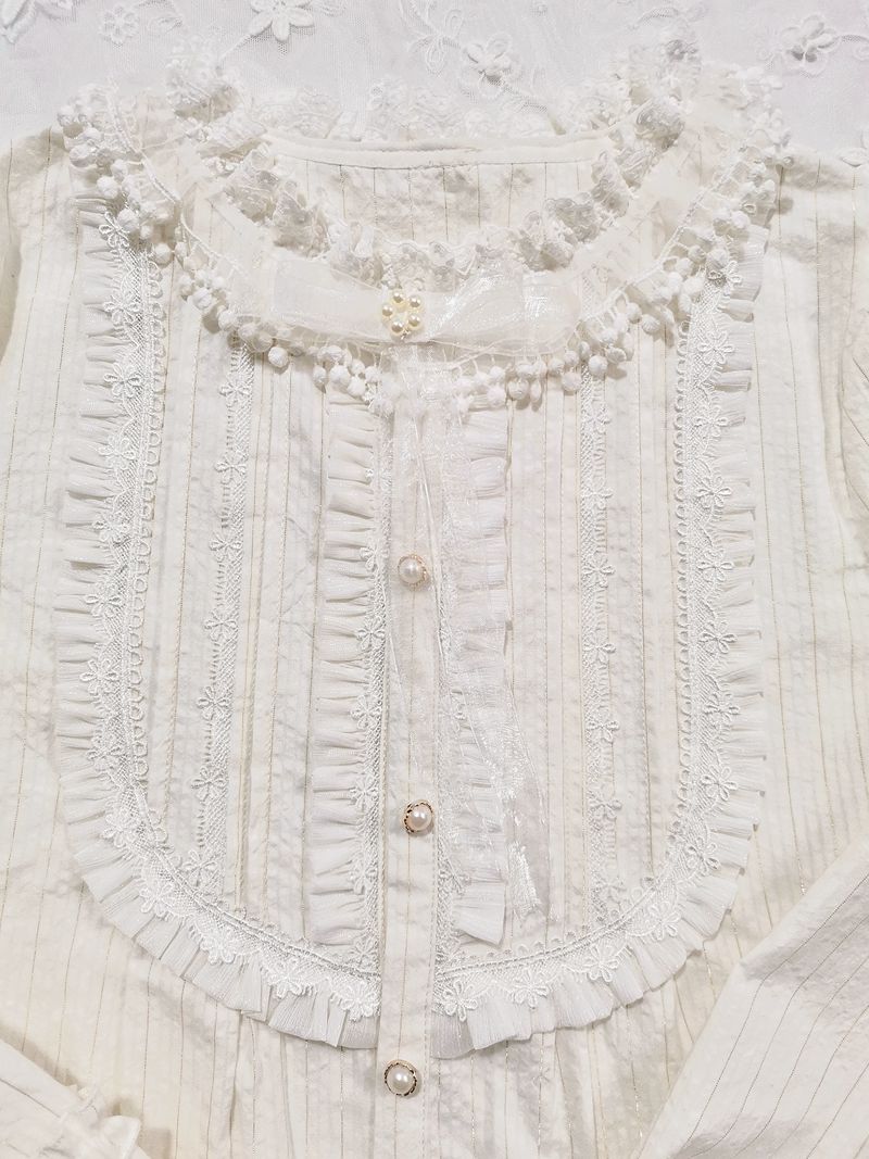Yilia~J-fashion Pure Cotton Flounce White Blouse XS white 