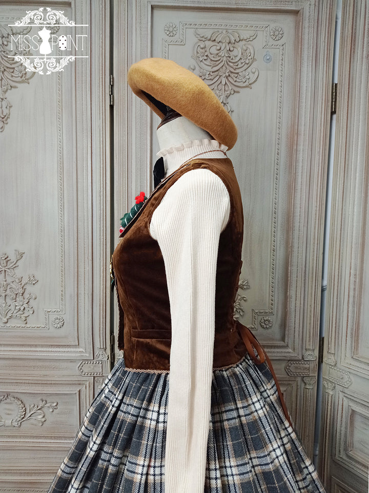 Miss Point~Christmas Preppy Style Velvet Lolita SK Vest Set   