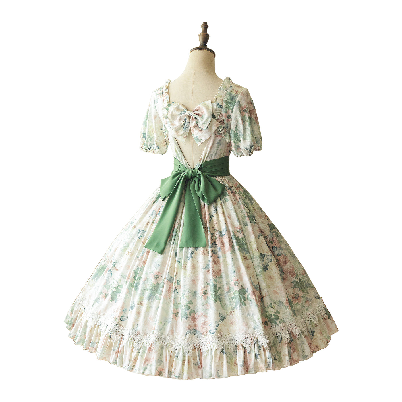 Forest Wardrobe~Green Wildflower Trace~Elegant Lolita backless OP Dress S floral print OP 