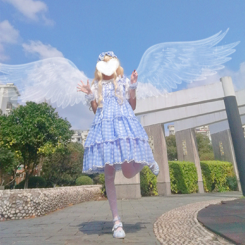 Sakurada Fawn~Plus Size Lolita Jumper Dress Plaid Sweet JSK S blue 