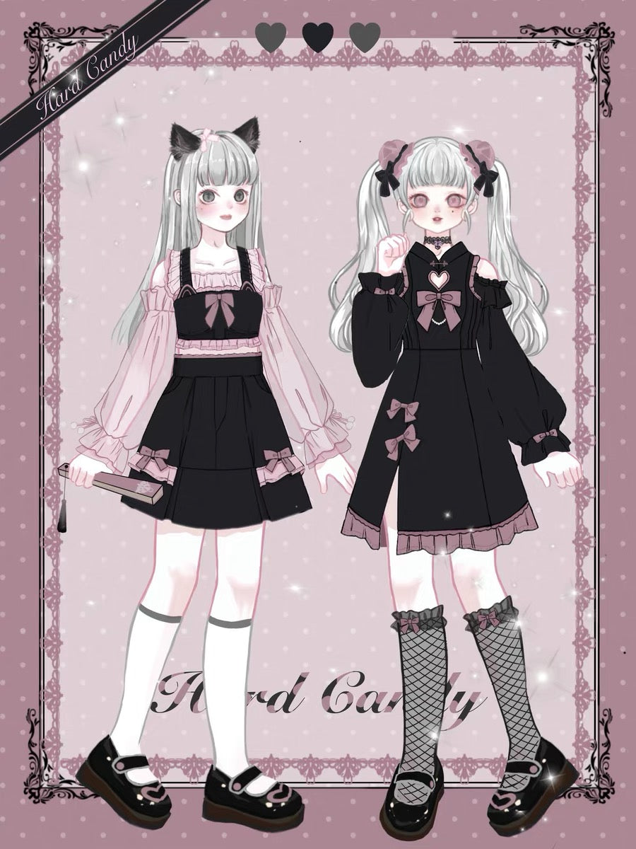 Yingtang~Plus Size Lolita Black Pink Cheongsam Dress Set 8218:104860