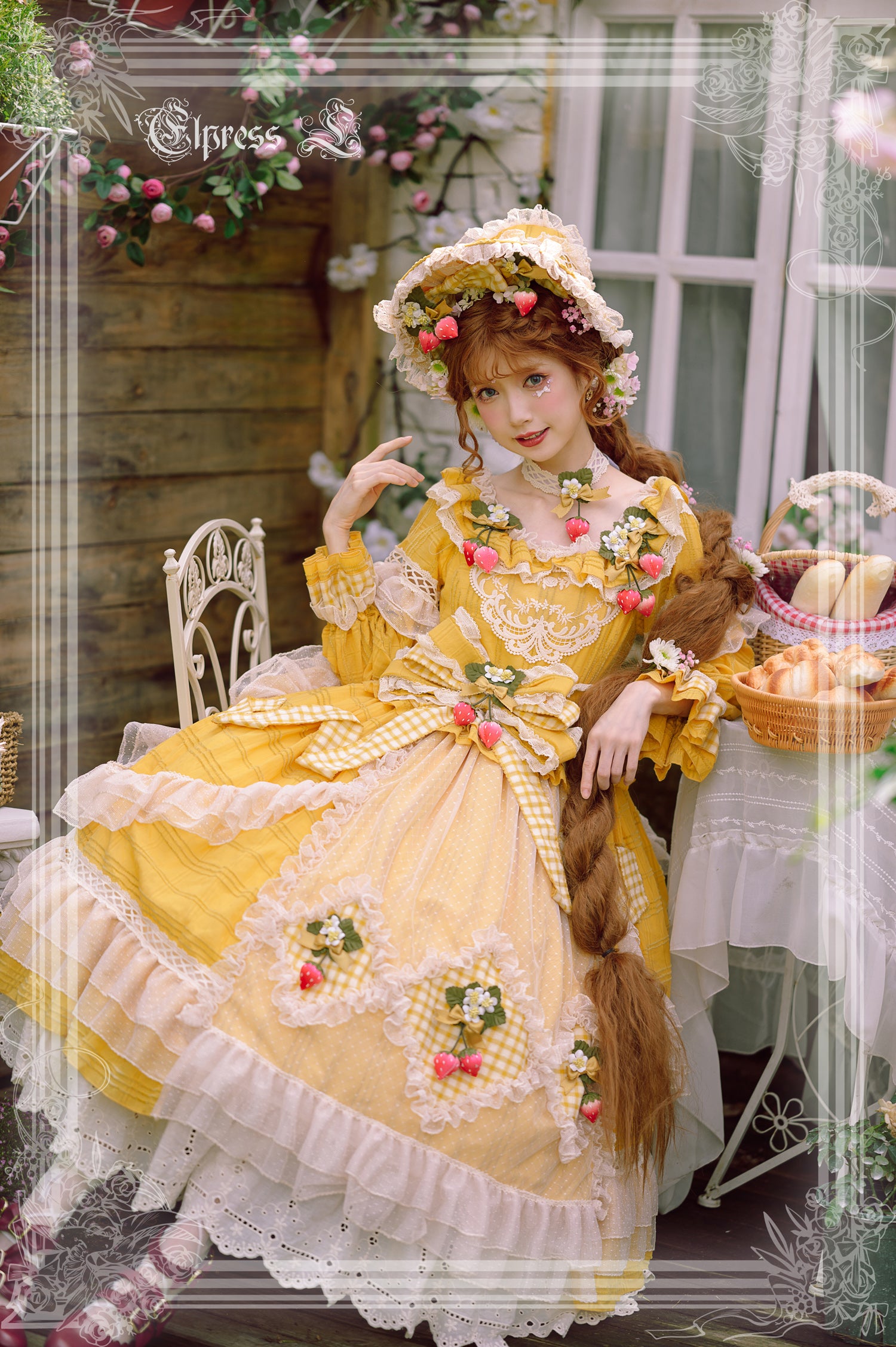 Elpress L - Peach Fragrance - Country Lolita Multicolors Strawberry Lolita OP Dress