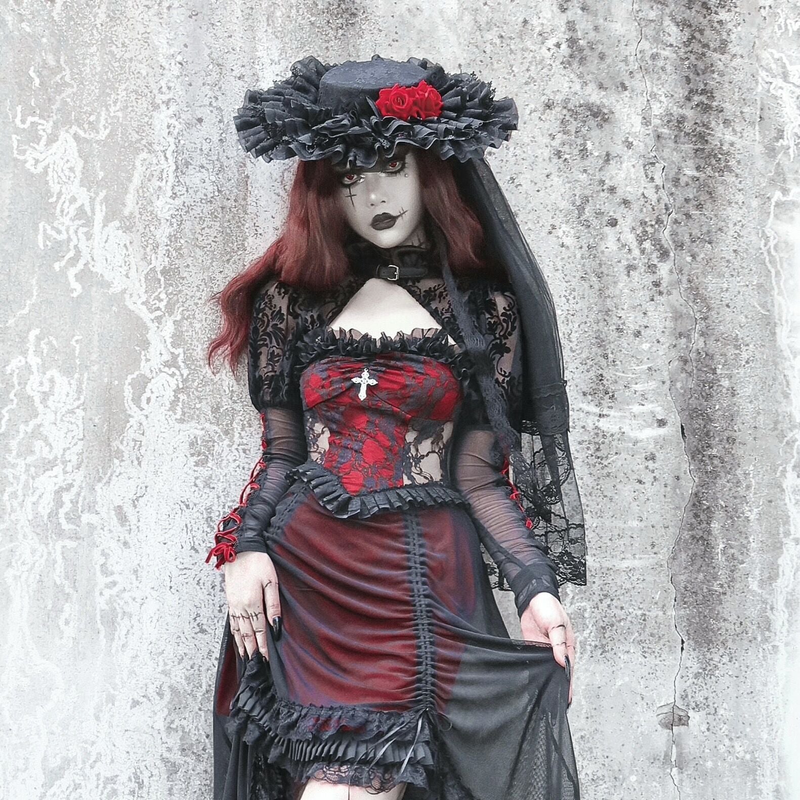Blood Supply - Night Visit with Vampire - Halloween Gothic Lolita Rose Flat Hat