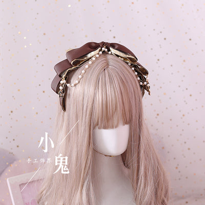 Xiaogui~Gothic Accessories Lolita Bow KC Hairclip coffee  (multilayer beads KC)  