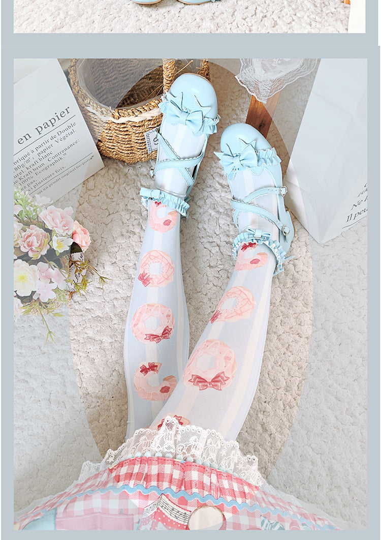 Roji roji - Doughnut Printed Velvet Thigh Stockings