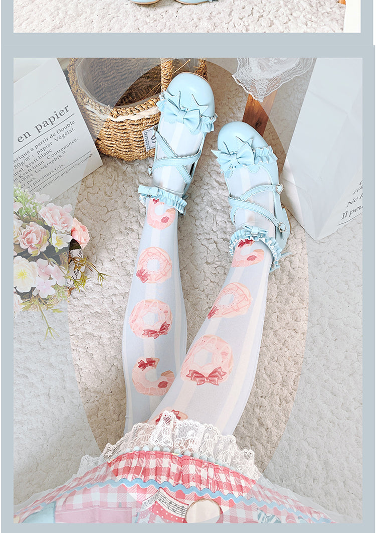 Roji roji~Doughnut Printed Velvet Thigh Stockings   