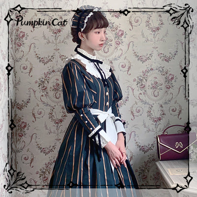 Pumpkin Cat~Elegant Charlotte~Elegant Stripe Lolita OP Dress   