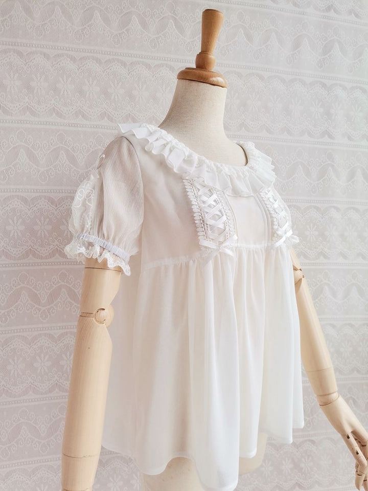 Yilia~Elegant Lolita Summer Short Sleeve Blouse   