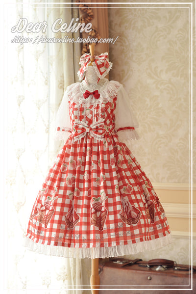 Dear Celine~Strawberry Ice Cream Lolita OP Dress S red 