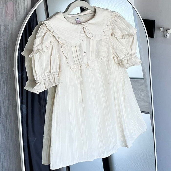 Sakurada Fawn~Plus Size Lolita Shirt Solid Color Short Sleeve Blouse (2XL 4XL L S / apricot) 11844:153032