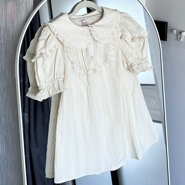 Sakurada Fawn~Plus Size Lolita Shirt Solid Color Short Sleeve Blouse S apricot 