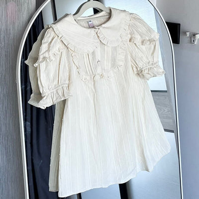 Sakurada Fawn~Sweet Solid Color Lolita Short Sleeve Shirt Plus Size S apricot 