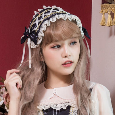ZhiJinYuan - Sweet Lolita Lace Bow Hairband Multicolors rose letterhead black