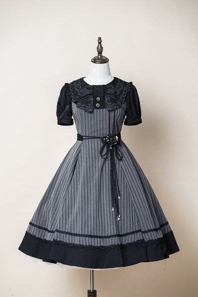 ZeeYe~Night Rose~ Classic Lolita OP Dress S long stripe black short sleeve