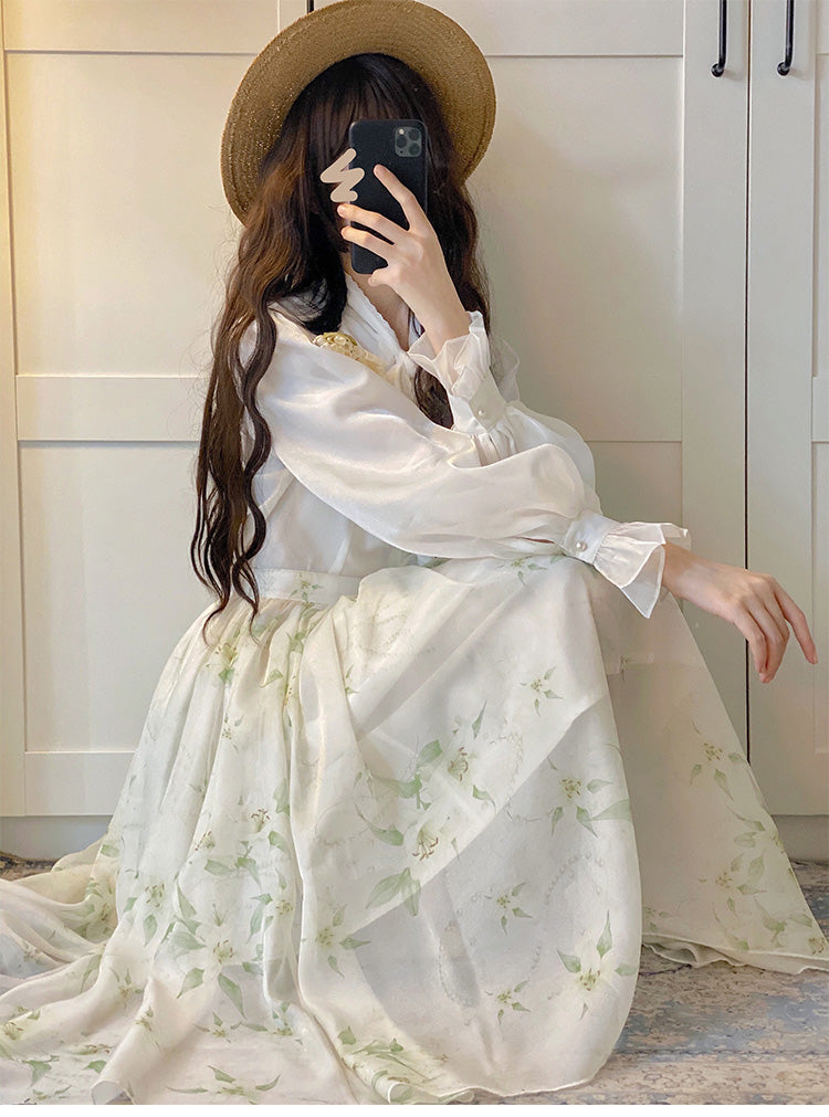 Beleganty~Elegant Lolita Chiffon Long Sleeve White Blouse   