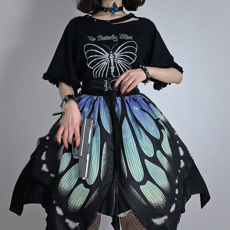 Star Fantasy~The Butterfly Effect Lace-up Punk Skirt Set dark blue green corset version (short SK) 